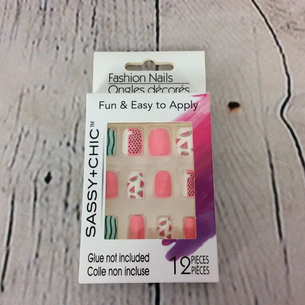Sassy+Chic Glue-on Nails 2Sets 24pcs Glue NOT Included Watermelon & Animal Print
